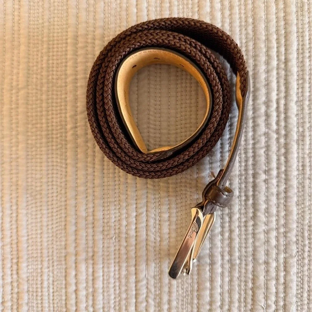 Brioni Mens Brown Woven Braided Calf Leather Belt Size 38 Hand Made in Italy